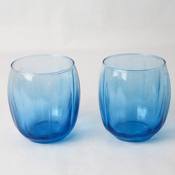 Set Of 2 Cristar Stemless Wine Glasses Neon Blue 3.75"