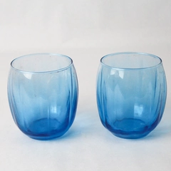 Set Of 2 Cristar Stemless Wine Glasses Neon Blue 3.75"