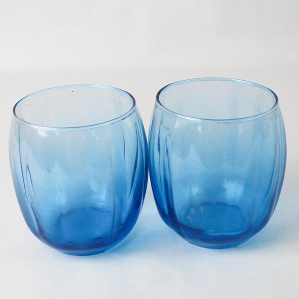 Set Of 2 Cristar Stemless Wine Glasses Neon Blue 3.75"