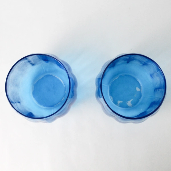 Set Of 2 Cristar Stemless Wine Glasses Neon Blue 3.75"