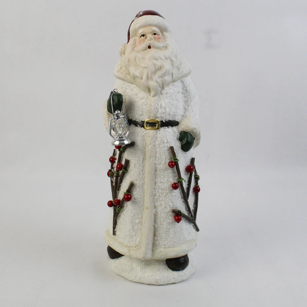 Old World Holly Berry Resin Santa Holding A Lantern Figurine 12 inch