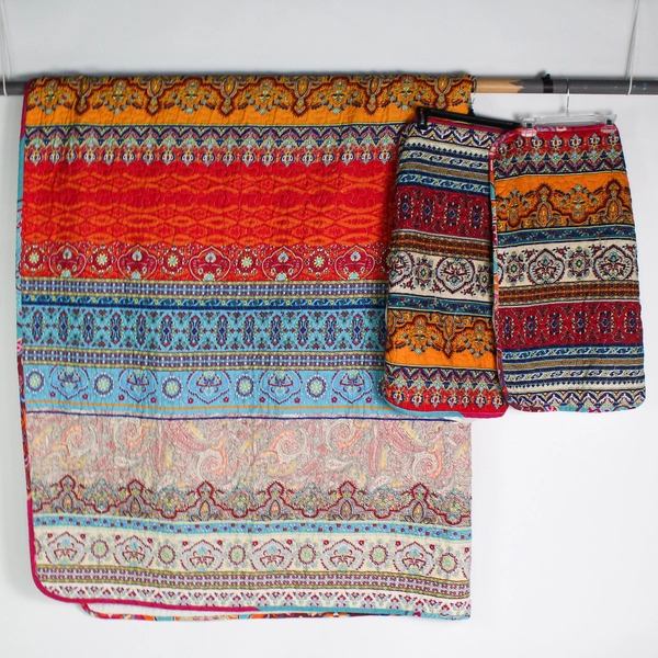 3 PC Set Wongs Bedding Multicolor Quilted King Bedspread and Pillow Shams