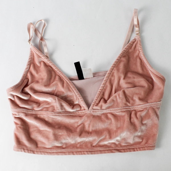 Divided H&M Pink Velvet Crop Top Bralette Adjustable Strap Stretch Size L