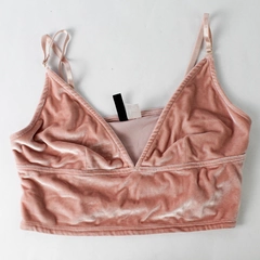 Divided H&M Pink Velvet Crop Top Bralette Adjustable Strap Stretch Size L