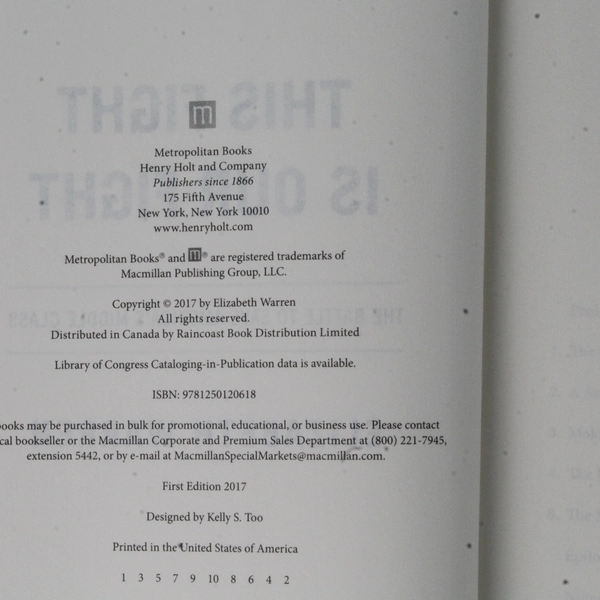 This Fight Is Our Fight by Elizabeth Warren 2017 Metropolitan First Edition HC