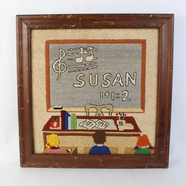 Elementary Classroom-Themed Cross-Stitch Framed Embroidery Art