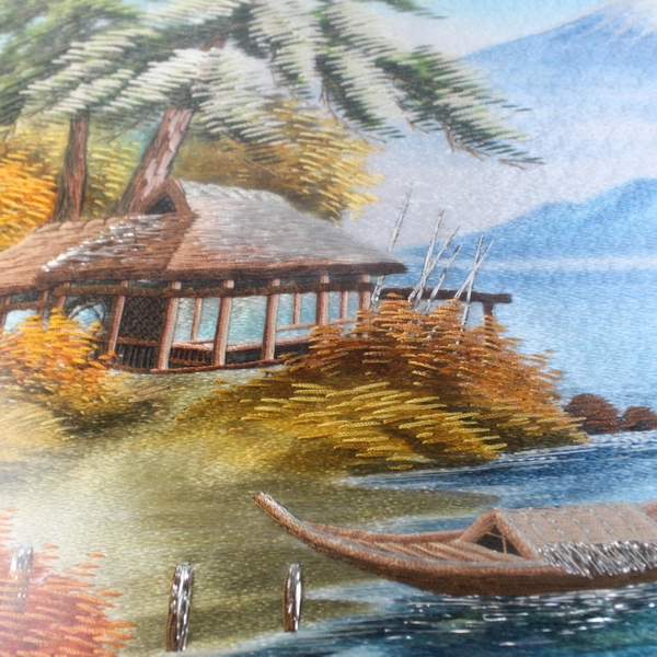 Handmade Fuji River Japanese Landscape Embroidery Art