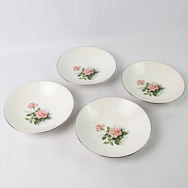 Set of 4 Taylor Smith Taylor Soup Cereal Bowl Summer Rose Platinum 7 Inch