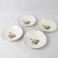 Set of 4 Taylor Smith Taylor Soup Cereal Bowl Summer Rose Platinum 7 Inch