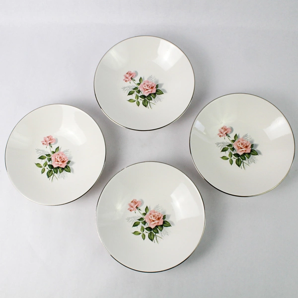Set of 4 Taylor Smith Taylor Soup Cereal Bowl Summer Rose Platinum 7 Inch