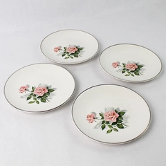 Set of 4 Taylor Smith Taylor Summer Rose Platinum Bread Plates 6.5 Inch