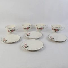 Set of 4 Taylor Smith Taylor Summer Rose Platinum Cups And Saucers