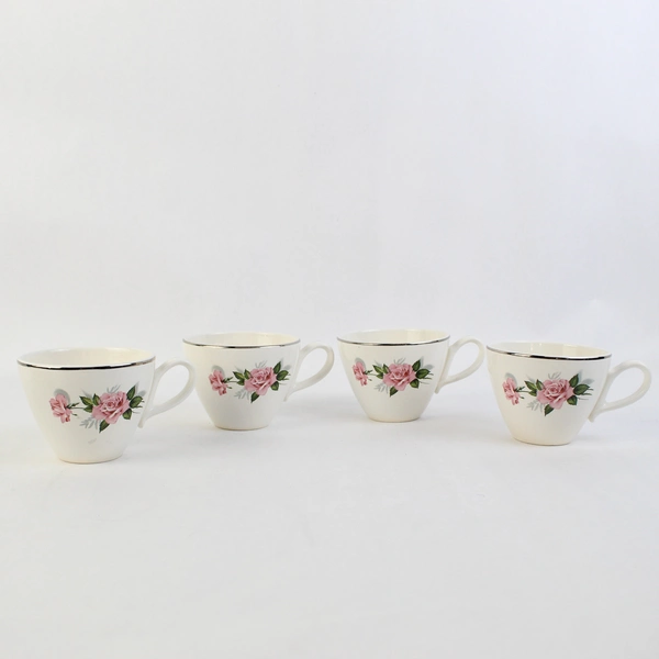 Set of 4 Taylor Smith Taylor Summer Rose Platinum Cups And Saucers