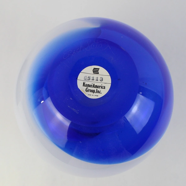 Kamei America Group Hand Blown Vase with Handle Blue And White Swirl