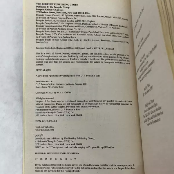 Special Ops by W. E. B. Griffin 2002 Paperback Jove