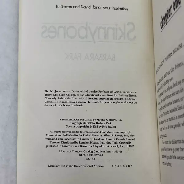 Skinnybones Paperback Barbara Park 1982