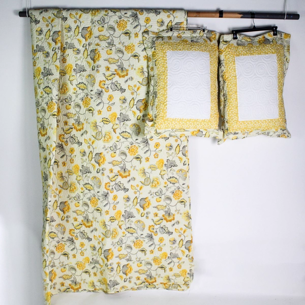 Set of 5 Cynthia Rowley Yellow Floral Queen 92"x96" Comforter 2 Pillows 2 Cases