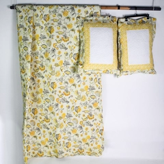 Set of 5 Cynthia Rowley Yellow Floral Queen 92"x96" Comforter 2 Pillows 2 Cases