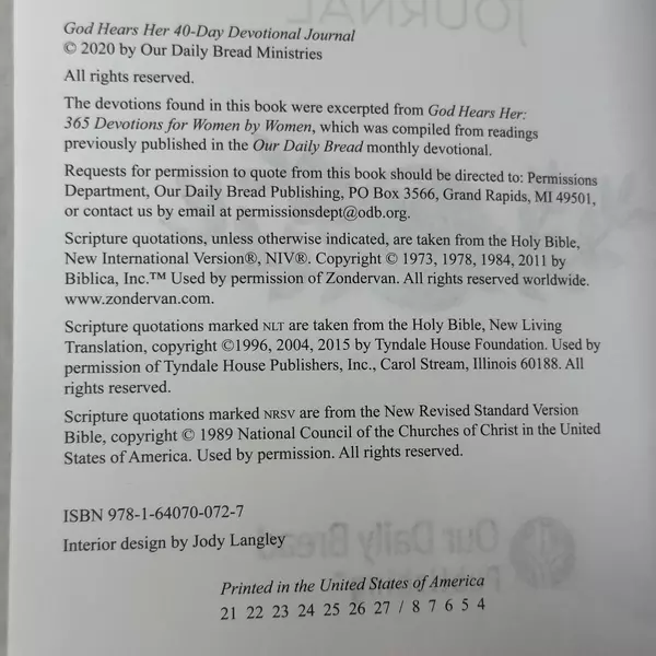 God Hears Her 40-Day Devotional Journal by Our Daily Bread 2020 Paperback