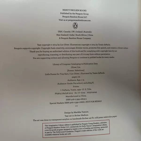 Little Poems for Tiny Ears Hardcover by Lin Oliver 2014