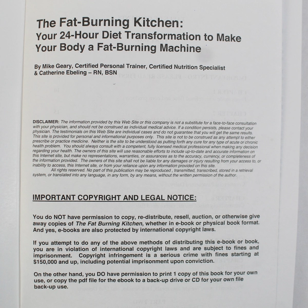 The Fat Burning Kitchen by Mike Geary & Catherine Ebeling Weight Loss Book
