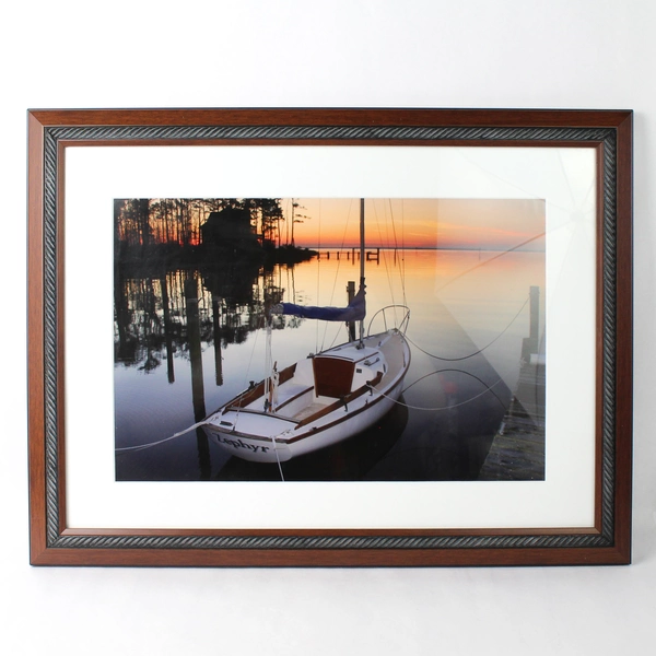 Framed and Matted Nautical Landscape Dinghy Boat Art Photograph
