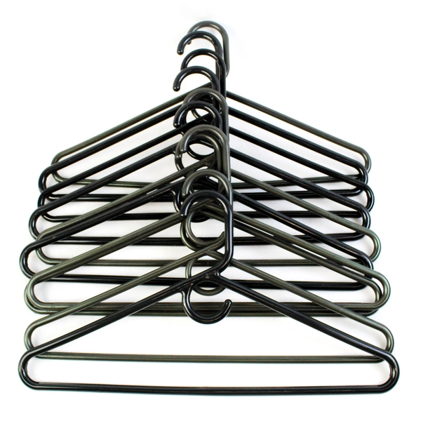Lot of 10 Black Plastic Tubular Clothes Hangers Standard Size With Center Hooks