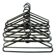 Lot of 10 Black Plastic Tubular Clothes Hangers Standard Size With Center Hooks