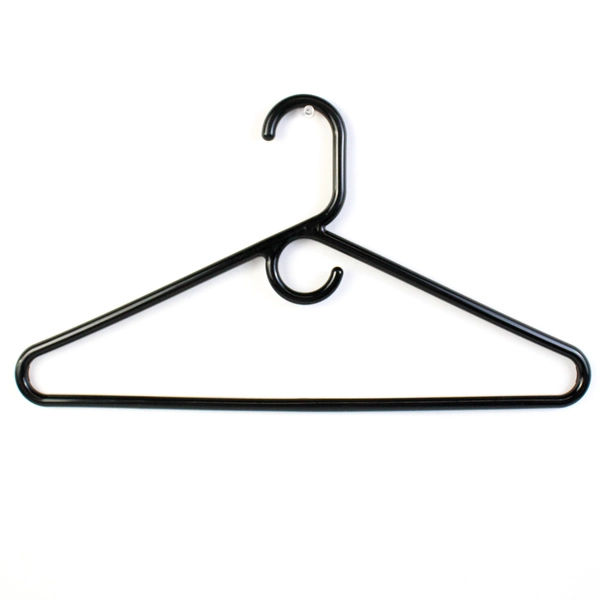 Lot of 10 Black Plastic Tubular Clothes Hangers Standard Size With Center Hooks