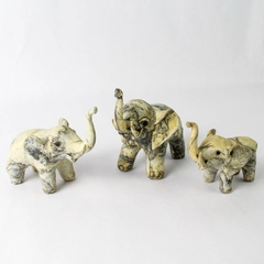 Set Of 3 Matching Handmade Elephant Statues Gray/Beige Resin