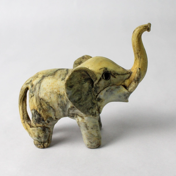 Set Of 3 Matching Handmade Elephant Statues Gray/Beige Resin