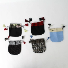Set of 5 Small Multicolor Patterned Drawstring Pouches