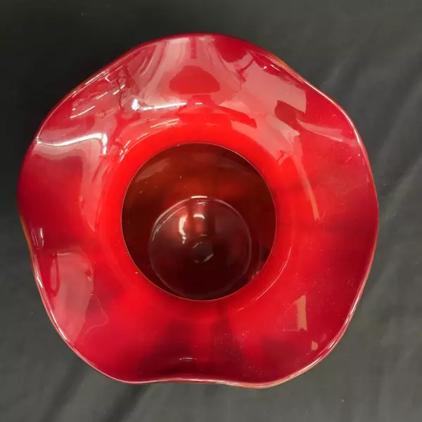 Krosno Jozephina Handcrafted Art Glass Floor Vase Multicolor Ruffled Rim 13 Inch