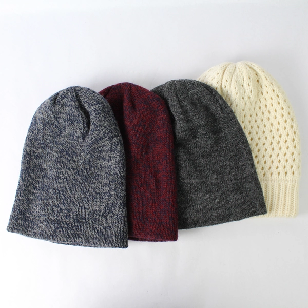 Set of 4 Unisex Beanies Red Gray White Hats One Size