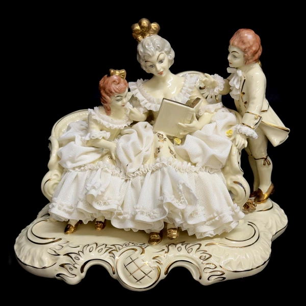 Sandizell And Hoffer Co Porcelain And Lace Figurine Woman Reading To Children