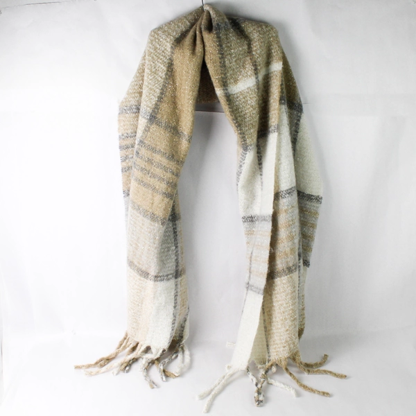 Steve Madden Scarf Multicolor Plaid Fringe Gold Sparkle One Size NWT