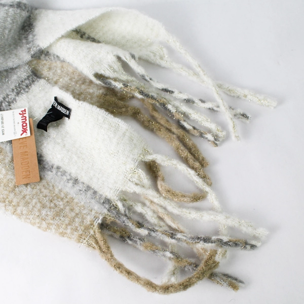 Steve Madden Scarf Multicolor Plaid Fringe Gold Sparkle One Size NWT