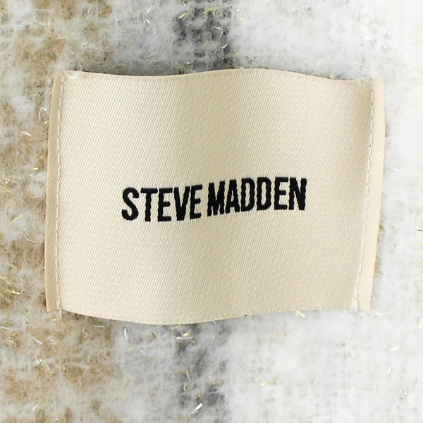 Steve Madden Scarf Multicolor Plaid Fringe Gold Sparkle One Size NWT