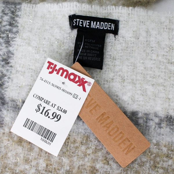 Steve Madden Scarf Multicolor Plaid Fringe Gold Sparkle One Size NWT