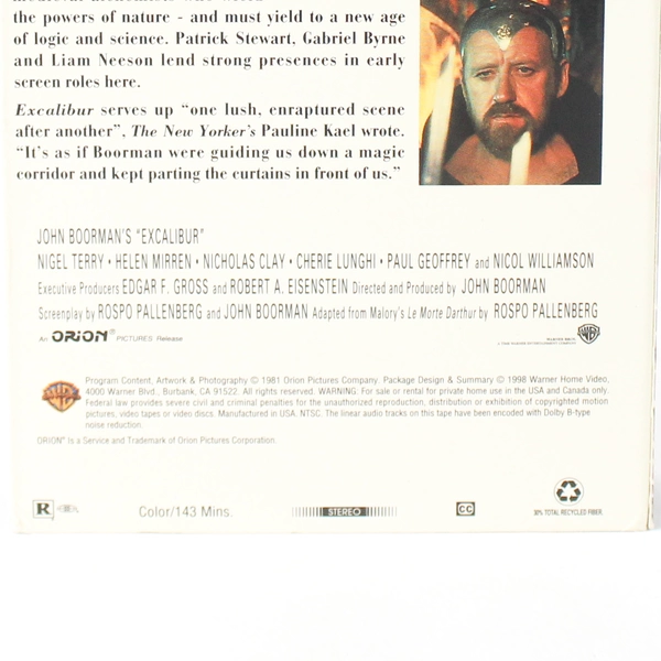 Excalibur 1997 Warner Brothers VHS Rated R