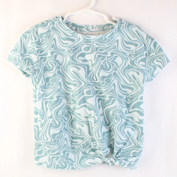 Wonder Nation Blue Wavy Pattern Short Sleeve T-Shirt Girls Small 6/6X
