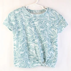 Wonder Nation Blue Wavy Pattern Short Sleeve T-Shirt Girls Small 6/6X