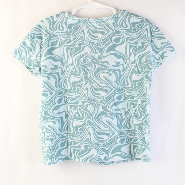Wonder Nation Blue Wavy Pattern Short Sleeve T-Shirt Girls Small 6/6X