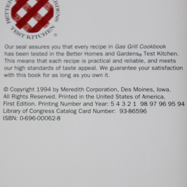 Better Homes And Gardens Gas Grill Cookbook Hardcover 1994