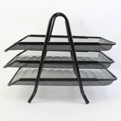 3-Tier Paper Tray Desktop Organizer Black Metal Mesh Files Storage