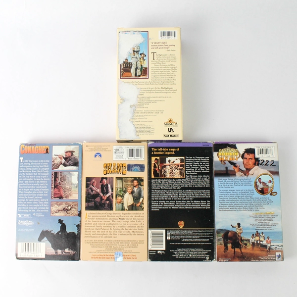 Set of 5 Vintage Western Films VHS Tape 1952-1991 Shane Cast Away Cowboy