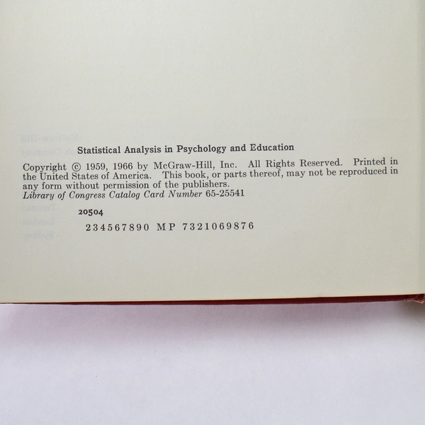 Statistical Analysis in Psychology and Education Ferguson 2nd Ed. 1966 McGraw