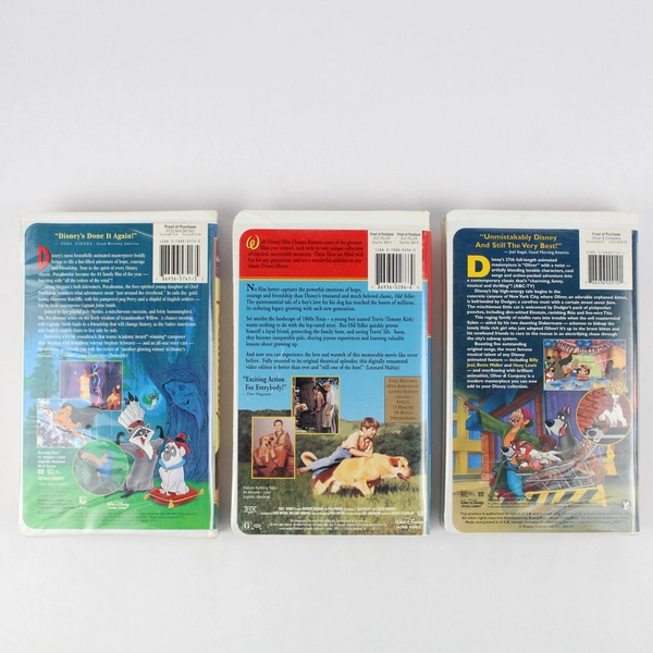 Lot of 3 Disney Home Video Family Movies VHS Tapes Old Yeller Oliver Pocahontas