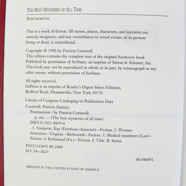 Postmortem by Patricia Cornwell 1990 A New Edition of The Original Hardcover