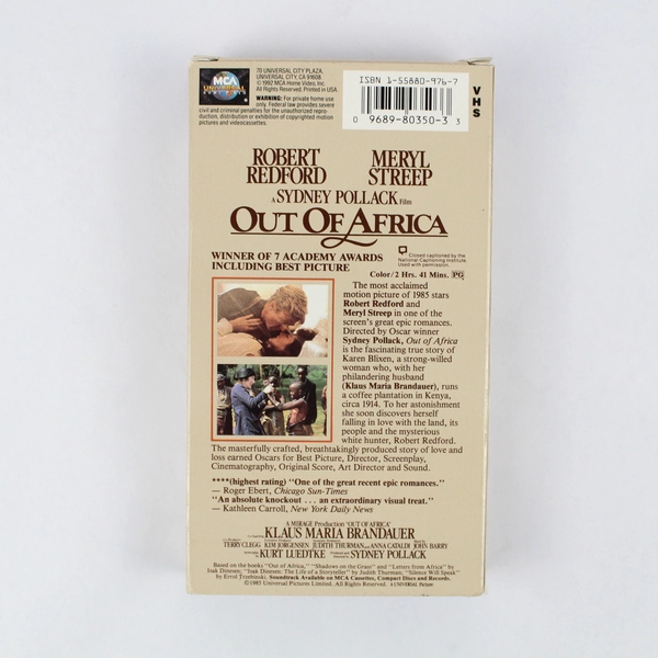 Out Of Africa 1993 VHS Tape MCA Home Video Meryl Streep Robert Redford